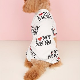 Resim Köpekler & Kediler için "Annemi Seviyorum" Baskılı Gömlek - Hafif Yazlık Giysi, Beyaz Siyah Harfler & Kırmızı Kalpler, Yumuşak Polyester Kumaş, Sıcak Havalarda Mükemmel 