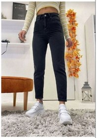 Resim Siyah Mom Jean Yüksek Bel Likralı Kot Pantolon 