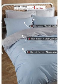 Resim Eponj Home Ütülenir Nevresim Takımı Çift Kişilik Solid A.mavi-gri Mavi 