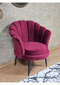 Resim Zafir Tekli İstiridye Siyah Boyalı Sivriltme Ayak Çay Seti Koltuk Tekli Berjer , Balkon, Salon, Ofis Bordo 