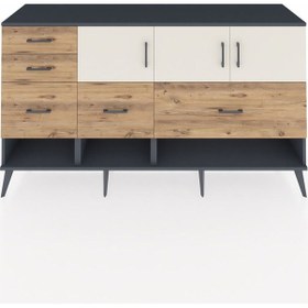 Resim Hyperion Konsol 3 Raflı 5 Çekmeceli 3 Kapaklı 176x44x99 Antrasit- Antrasit-aytaşı/çam 