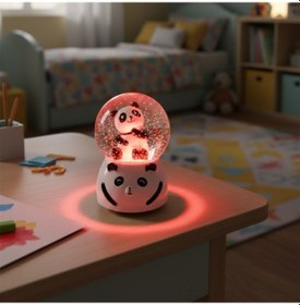 Resim Pilli Işıklı Müzikli Kar Küresi-sevimli Panda Figürlü Eğlenceli Biblo, Led Aydınlatmalı Kar Küresi 