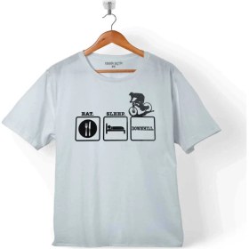 Resim Kendim Seçtim Eat Sleep DownHill Mountaın Bıke Bisiklet Çocuk T-Shirt 