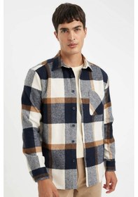 Resim DeFacto Regular Fit Normal Kesim Kareli Oduncu Flanel Uzun Kollu Gömlek A5553AX24AUNV64 Lacivert 