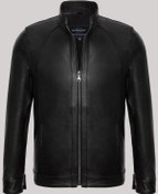 Resim Hakiki Kuzu Derisi Siyah Erkek Deri Mont Düz Slim Fit Hakim Yaka Deri Ceket Siyah 