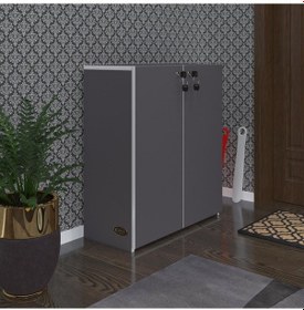 Resim Kenzlife Ayakkabılık Ayakkabı Dolabı Kilitli Gutan Gri 080 70 32 Kapaklı Ofis Dolabı 