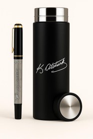 Resim Halk Kitabevi Kabartmalı Atatürk İmzalı Kalem - Süzgeç Kapak 500 ml Siyah Termos 