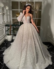 Resim Levana İncili Straplez Prenses Model Gelinlik - Kırık Beyaz / 46 