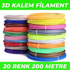 Resim Filamentmarketim 20 Renk 10 Metre 3d Kalem Pla Filament-200 Metre-3d Pen Filamenti 