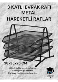 Resim 3 Katlı Metal Evrak Rafı Perfore Siyah Hareketli Raflar 