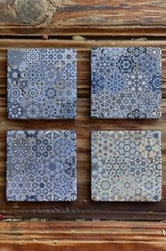 Resim Oscar Stone Decor Baskılı Doğaltaş Bardak Altlığı 4'Lü Set Desen Tile 4Dsn-299 