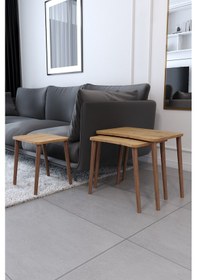 Resim Zigon Sehpa & Yan Sehpa 3'lü Ahşap Ayaklı Salon Seti Sehpa - Çam 