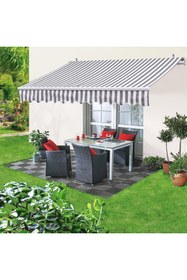 Resim KÜSKÜ Polyester Balkon Tentesi Gri Beyaz 300x200 cm Teras Bahçe Güneşlik Tente 