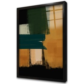 Resim Sarı Yeşil Dekoratif Soyut Çerçeveli Cam Tablo-172004 