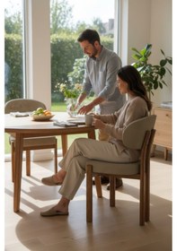 Resim Canisa Dore Serisi 2 Adet Cappucino Babyface Kumaş Metal Ahşap Kaplama Görünümlü Mutfak Sandalyesi Cappucino Sandalye Ayaklar Ahşap Kaplama 