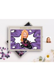 Resim Bk Gift Kişiye Özel Kadın Motorcu Karikatürlü 1000 Parça Profesyonel Puzzle-1 
