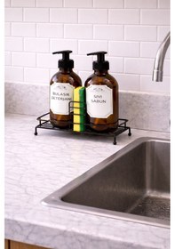 Resim Karteya Standlı Sıvı Sabunluk Seti - Standlı Sabunluk - Metal Standlı Sabunluk - 500 Ml Amber Cam Siyah 