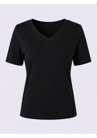 Resim Trender V Yaka Siyah Kadın T-shirt 1066 
