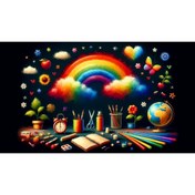 Resim Venspor Renkli Dünyalar: Gökkuşağı ve Sanat Malzemeleri Temalı Arkaplan - 200x150cm Fon Duvar Örtüsü 