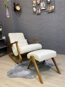Resim Asedia Ekol Açık Ceviz Teddy Krem Ahşap Sallanan Sandalye Dinlenme Koltuğu 