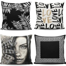 Resim Kırlent Dünyası Siyah Renkli 4Lü Kombin Kırlent Kılıfı 