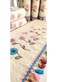 Resim Çeyizlik Kanaviçe Çiçek Desenli Püsküllü Bukle Lüks Mutfak Havlu Seti 30x50 6'lı Set Çok Renkli 