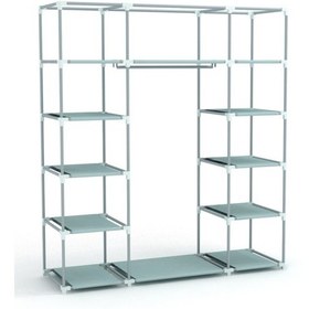 Resim Dzgn Home Çift Yandan Raflı Askılı Plastik Bez Dolap,gardırop-gri 