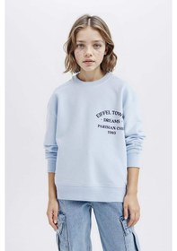 Resim DeFacto Kız Çocuk Relax Fit Bisiklet Yaka Baskılı Sweatshirt D8546A825SPBE745 Mavi 