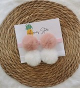 Resim Kız Çocuk/bebek Pembe-beyaz Ponponlu Bandana Seti 