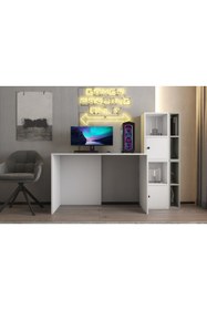 Resim nettrends.net the new trend of shopping Profesyonel Oyuncu Masası Gaming Bilgisayar Masası -Kitaplık Seti Yeşil Beyaz PNR-OYNM-1008 