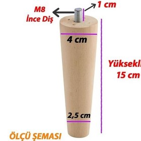 Resim Ahşap Ayak 15 Cm 4'lü Set M8 Civatalı Bağlantı Aparatlı Dolap Mobilya Koltuk Kanepe Destek Ayağı Aya Diğer 
