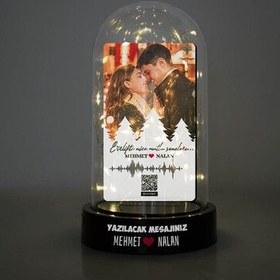 Resim Anniversary Spotify Ses İzi Tasarımlı Işıklı Fanus 