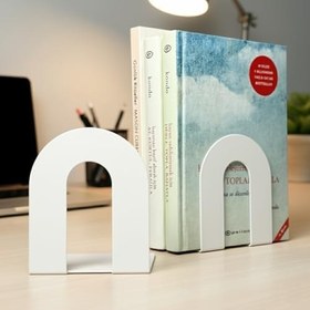 Resim 2'li Metal Kitap Desteği Kitap Tutucu (Ikili) Dekoratif Aksesuar (Beyaz) 