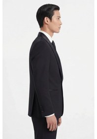 Resim Giotelli Erkek Siyah Dar Kesim Slim Fit Viskon Dokuma Normal Bel 8 Drop Yelekli Klasik Smokin Takım Elbise 