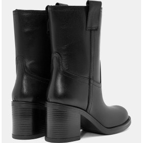 Resim Zenda Kadın Siyah Gerçek Deri Kalın Topuklu Bot Siyah 