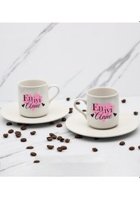 Resim En İyi Anne Kalp Baskılı 2'li Türk Kahve Fincanı & Metal Mum Hediye Seti Anneye Hediye T3 