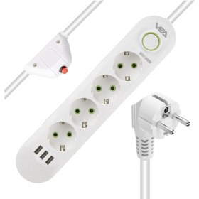 Resim Vea VA-21560 4'lü 1.5 mt Kablolu 3 Usb'li Beyaz Akım Korumalı Priz 