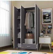 Resim Kenzlife gardırop 3 kapılı 1 çekmeceli hanımeli 180*120*52 gri XLARGE kapaklı gardolap dolap 