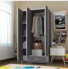 Resim Kenzlife gardırop 3 kapılı 1 çekmeceli hanımeli 180*120*52 gri XLARGE kapaklı gardolap dolap 