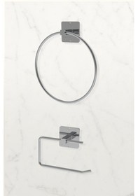 Resim Karteya Yapışkanlı Gümüş Wc Kağıtlık Ve Çember Havluluk Banyo Mutfak 2'li Set Gümüş 