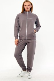 Resim TRENDHİLL Vizon Kadın Yarım Balıkçı Yaka Boydan Fermuarlı İki İplik Büyük Beden Eşofman Takımı EDY5532B-V 