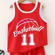 Resim 2 Adet Erkek Çocuk Nefes Alabilir Basketbol Forması Seti, Rahat Harf Baskılı Kolsuz Yelek ve Şort Takımı, Antrenman ve Açık Hava Aktiviteleri İçin İdeal 