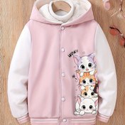 Resim Kızlar İçin Pembe Kışlık Kapüşonlu Ceket, Sevimli & Yavru Kedi Baskılı - Peluş Malzeme, Şirin Pembe ve Beyaz Yaka Montu, Makinede Yıkanabilir, Çocuk Oyunları İçin Rahat Dış Katman (Esnek Olmayan Kumaş), Kızlar İçin Sonbahar Ceketi, Puf Kaban, Pofuduk Ceketler, Kızlar için Palto, Kızlar için Tüylü Ceket, Kızlar için Mont, Kızlar için kışlık elbiseler, Sevimli Ceketler, Kızlar için sıcak ceket, Kızlar için Şaket, Küçük Boy Mont, Kadınlar için Tüylü Ceket, 