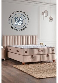 Resim Hades Yatak Seti Çift Kişilik Lüks Orta Sert Paket Yaylı Yatak, Üst Sınıf Krem Baza Ve Başlık Takımı 160 x 200 