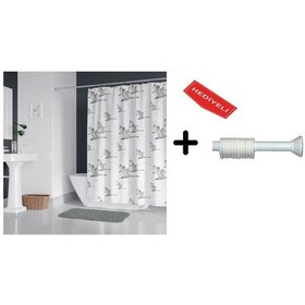 Resim Banyo Duş Perdesi 6771 120x200 Perde Borusu Askı Aparatı 90x130 Hediyeli Çok Renkli 
