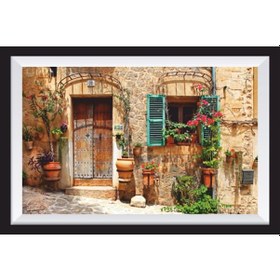 Resim nostaljik köy evi sanatsal çerçeve görünümlü ahşap tablo 