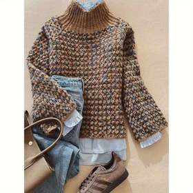 Resim Kadın Kazak - Yumuşak Uzun Kollu Kazak, Kahverengi/Beyaz/Siyah/Beyaz/Griz Renkleri, Her Gün ve Resmi Kıyafetler İçin Sonbahar Kış Üstleri, Ofis, Partiler, Günlük Kıyafetler İçin Şeffaf Olmayan Rahat Şık Kazak, Ofis, Partiler, Günlük Kıyafetler İçin Şık Kazak, Geometrik Desen, Rahat Uygunluk, Şık Örgü, Moda Severler, Ofis Kıyafetleri, Rahat Örgü, Sıcak Kumaş, Moda Bilinci Kadınlar 