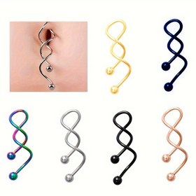 Resim 14G Şık & Seksi Spiral Göbek Düğmesi Halkaları Kadınlar İçin - 316L Cerrahi Çelik, Çok Renkli Kıvrımlı Doğrusal Göbek Piercing Takıları, Günlük Kullanım & Hediye İçin İdeal, Göbek Düğmesi Takıları 