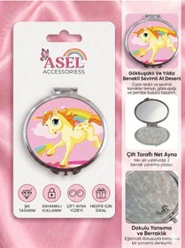 Resim Sevimli Karakter Ve Unicorn Tasarımlı Çift Taraflı Katlanabilir Metal Cep Aynası - 9 Farklı Model Ab Rengi 