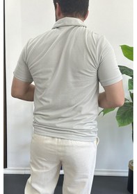 Resim Erkek Yakası Ve Kolu Nakış Detaylı Polo Yaka Fermuarlı Tişört Gri Edw392 Gri 